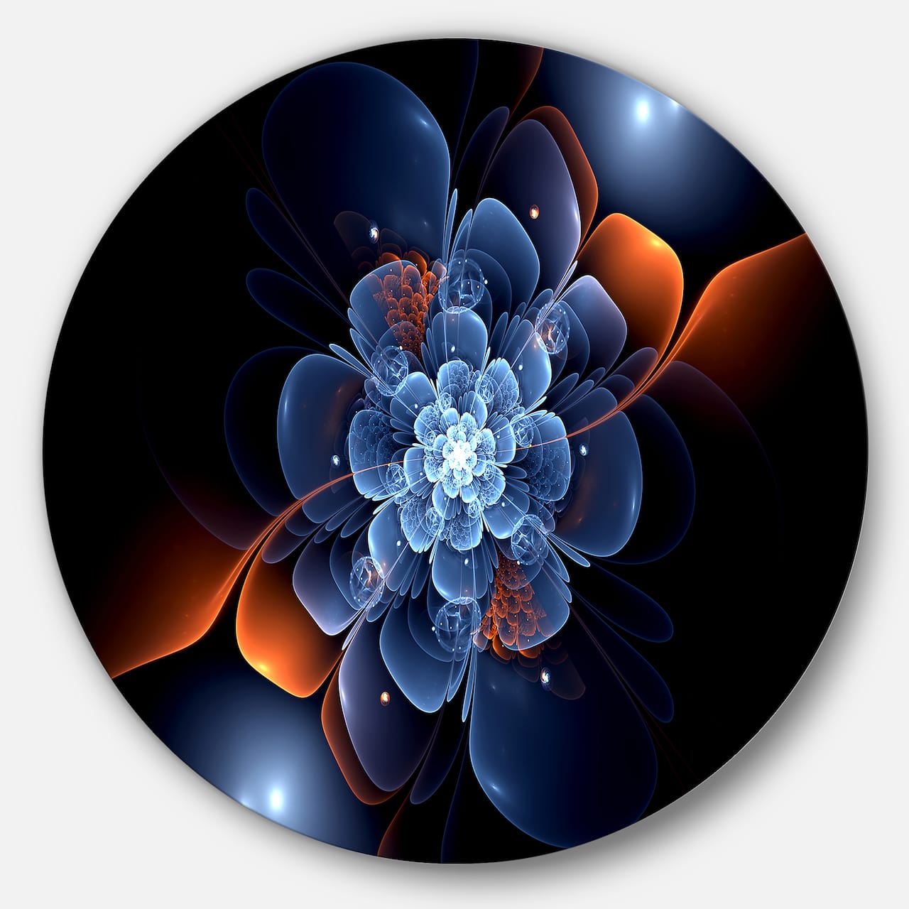 Designart - Fractal Flower with Orange Flame' Disc Floral Metal Circle Wall Art